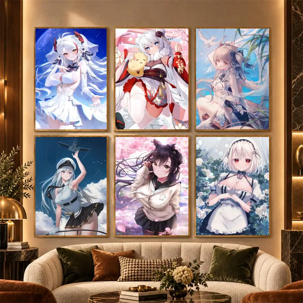 A-Azur Lane Poster Stickers Painting Mural HD Wall Decals for Bedroom Living Room Home Self-Adhesive Decor Gift