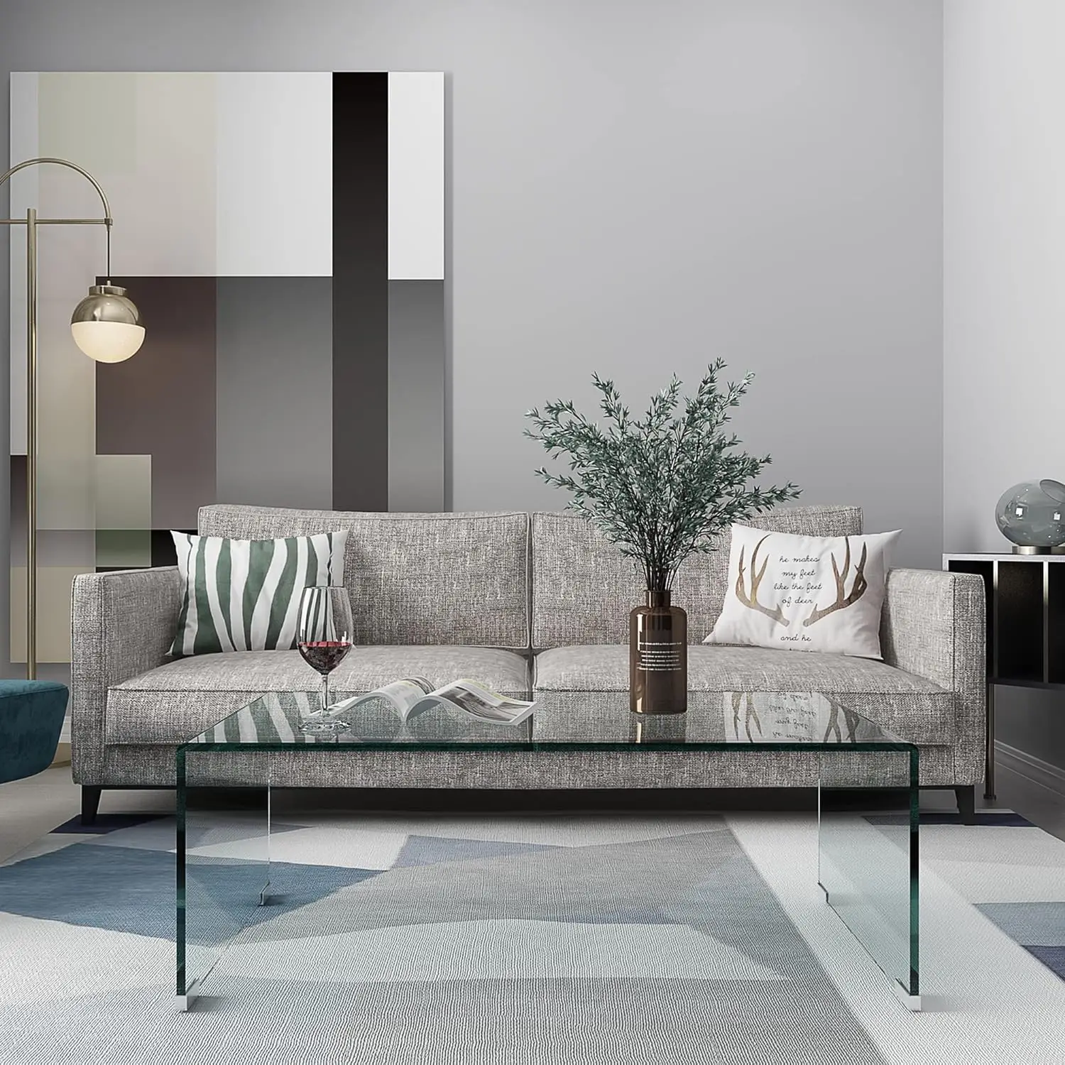 Tempered Glass Coffee Table for Modern Living Room Decor, Easy to Clean with Safe Rounded Edges and Durable Design