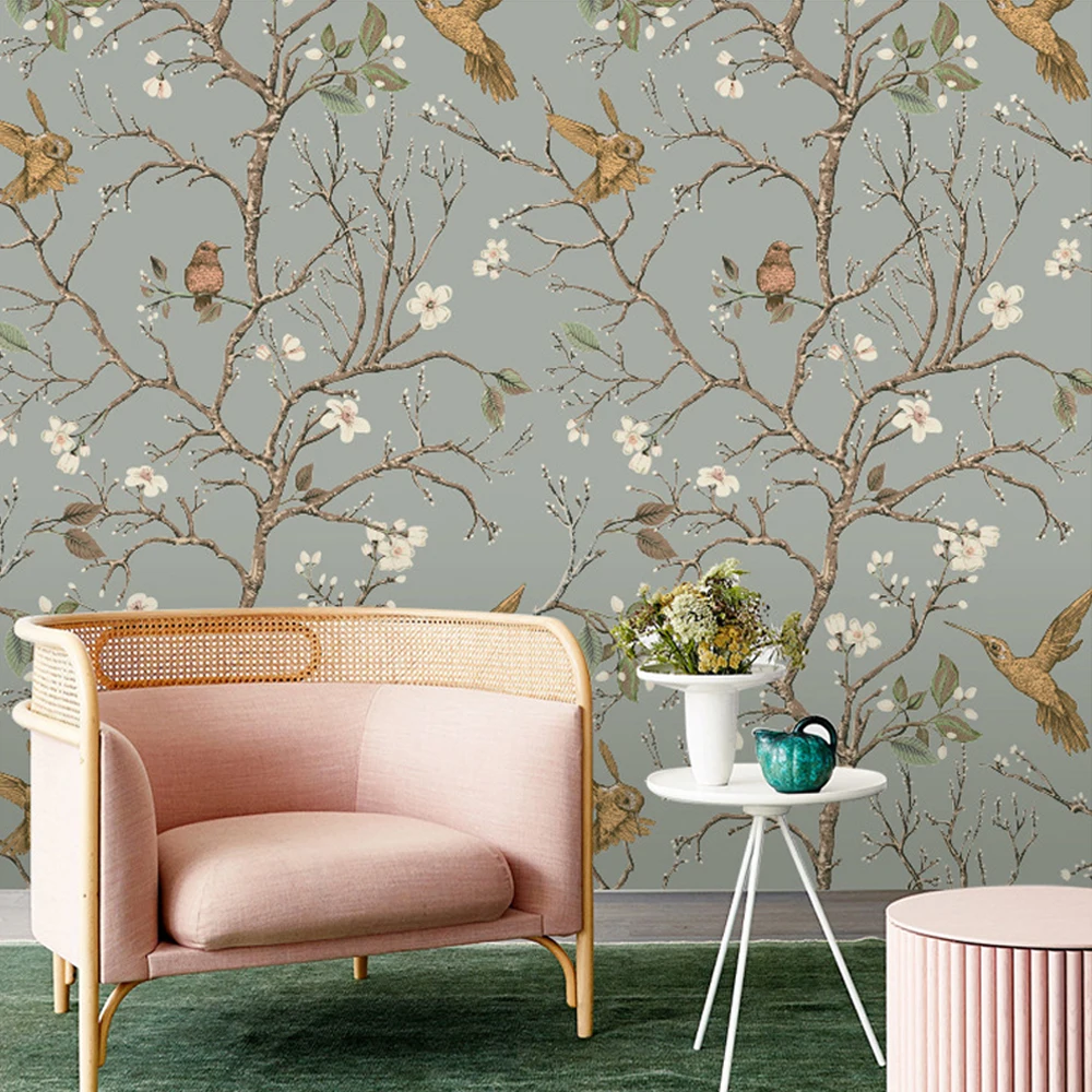 

Green Floral Wallpaper Peel and Stick Bird Wallpaper Contact Paper Self Adhesive Wall Paper for Bedroom Kitchen Cabinet Decor