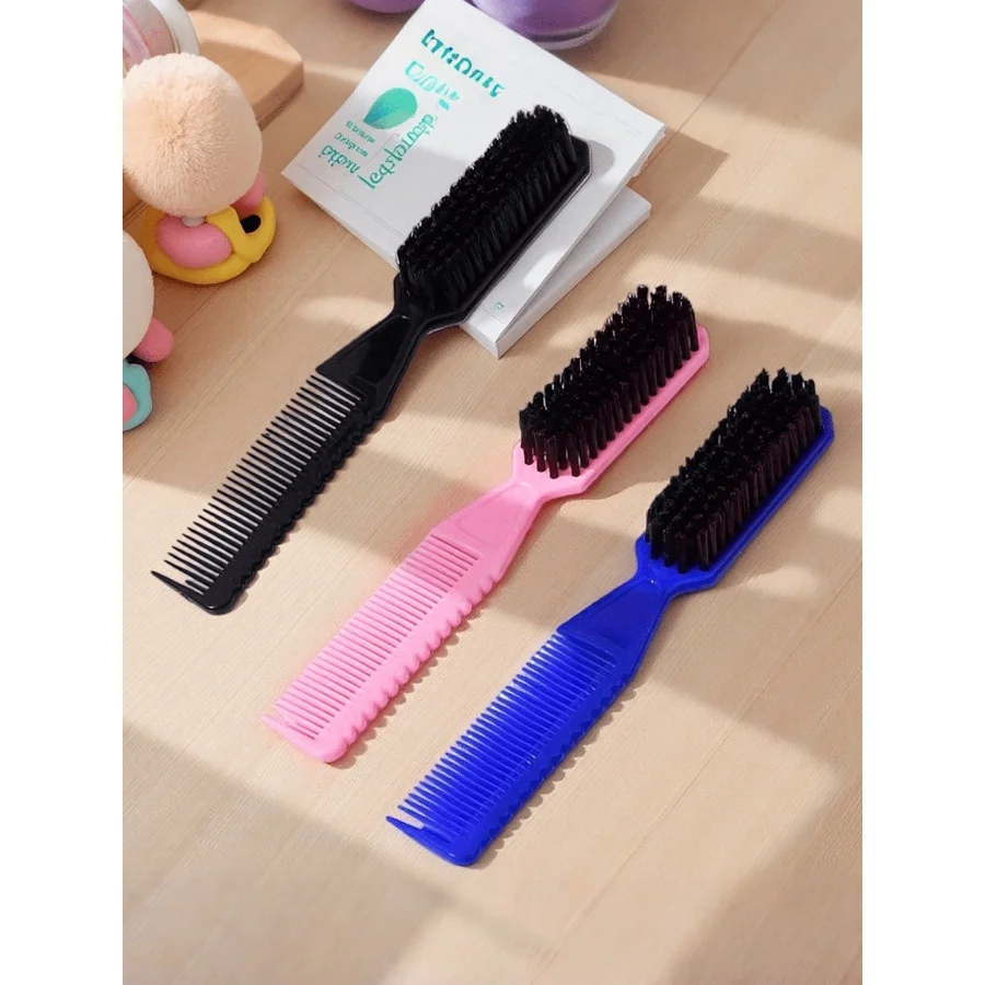 

2-in-1 Boar Bristle Hair Brush with Fine-Tooth Rat-Tail Comb, Dual-Purpose Styling Comb, Household Hair Grooming Brush for Women, Detangling Comb for Highlighting, Hair Parting & Makeup, Portable Anti-Static Mini Hair Comb