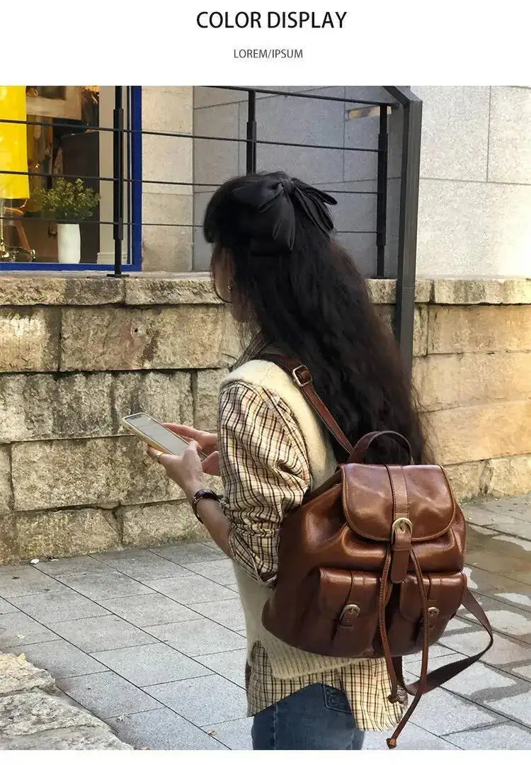 Bloom Vintage Brown Backpacks Women Retro Pu Leather Chic Solid Y2k Backpack Female Haruku Mini Mochila Aesthetic