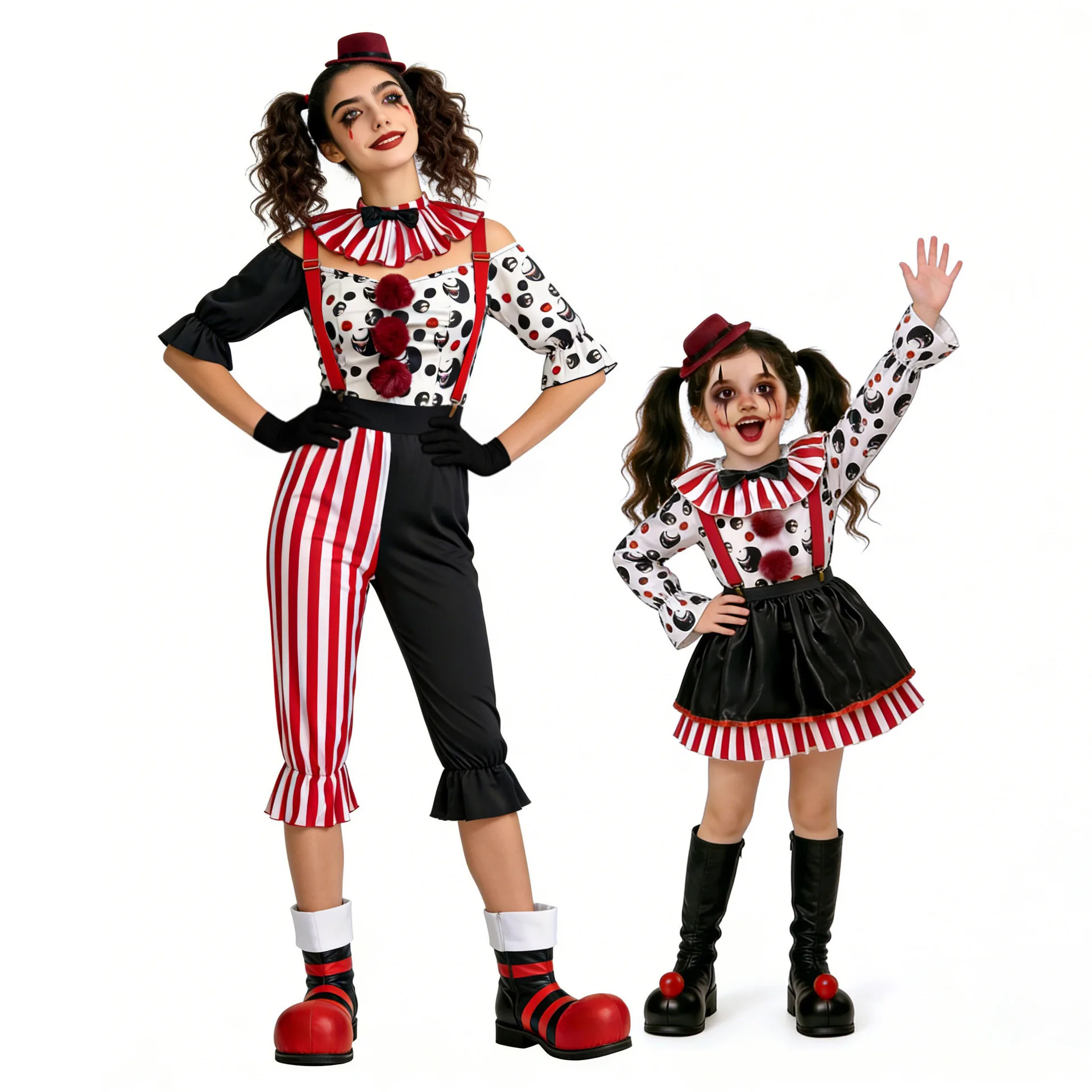 Familien-Clown-Kostüm-Set, gruseliges Horror-Clown-Outfit, Kleid, Overall, Halloween-Karnevalsparty, Bühnenkostüm – Detail 9