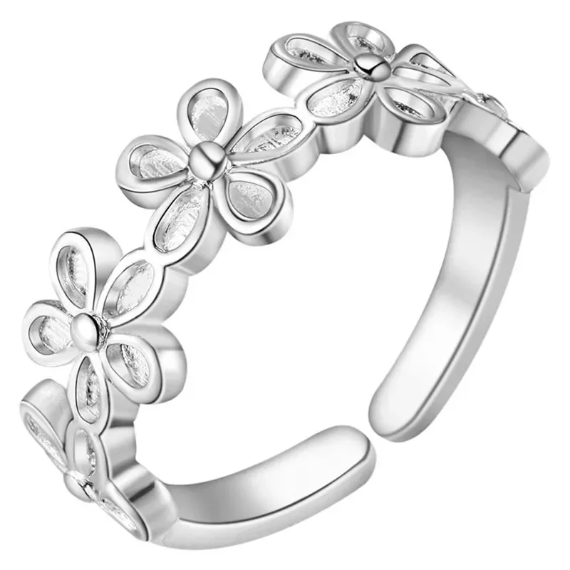 Hot new 925 sterling Silver Rings for Women adjustable Elegant flower Fashion Wedding girl Party Holiday gifts Charm Jewelry