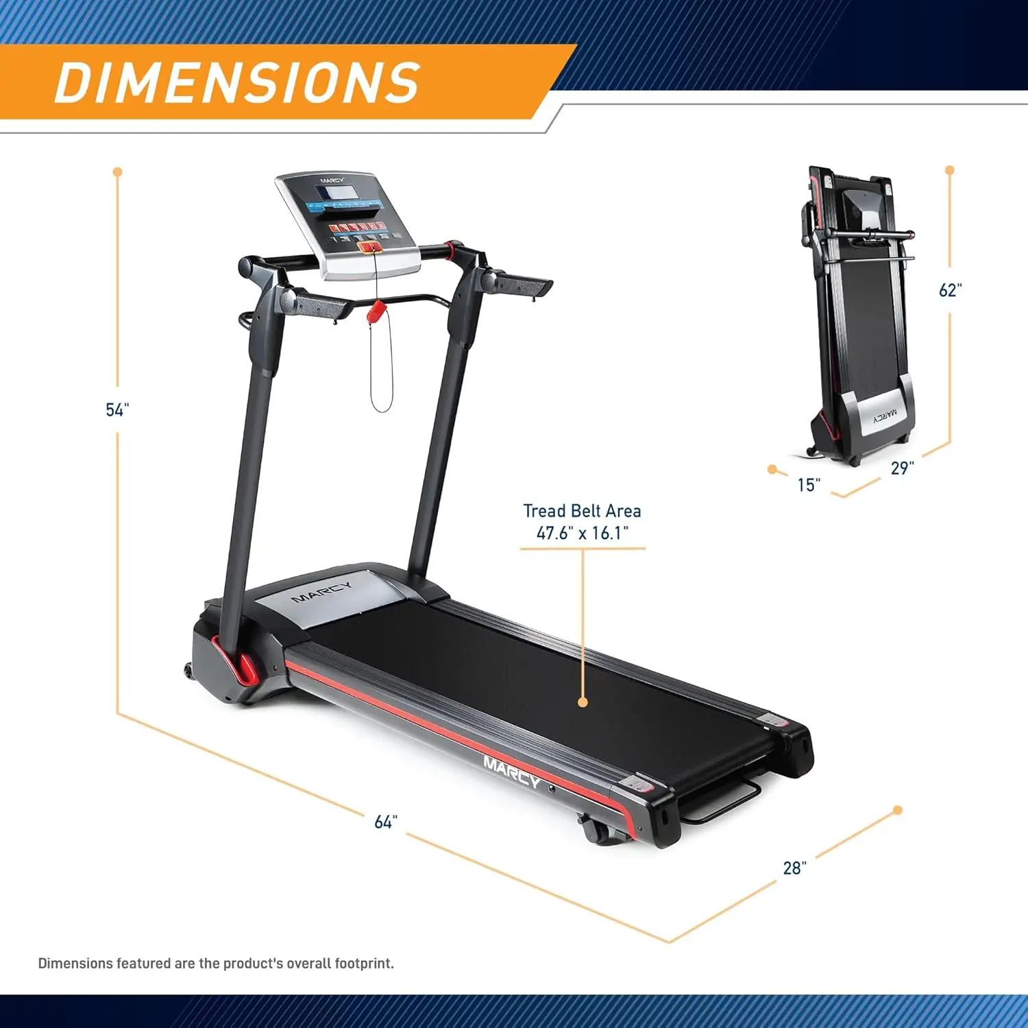 Easy Folding Motorized Treadmill/Pre Assembled Electric Running Machine JX-651BW black 30.00 x 66.00 x 126.00