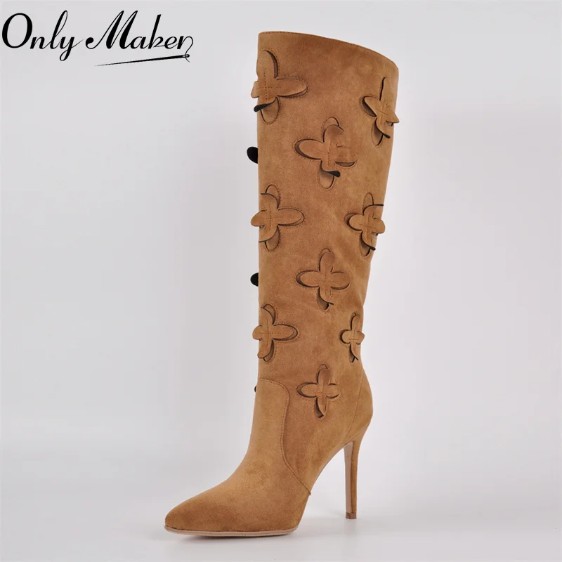 

Onlymaker Women Pointed Toe Pull On Boots Thin Heel Wide Calf Stiletto Boots