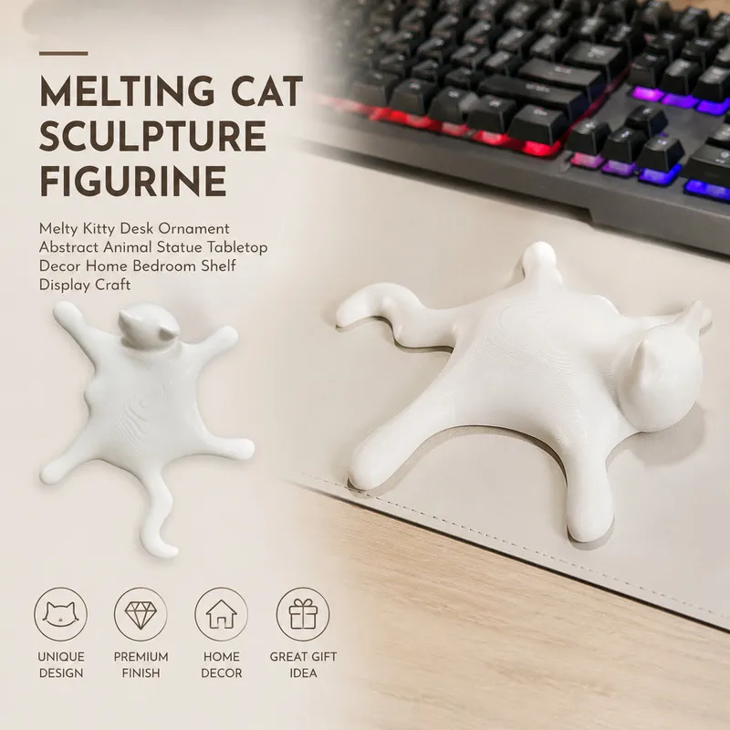 Abstract Melting Cat Shaped Statue Kitty Figurine Unique Shelf Decor Mini Animal Sculpture Desktop Accent Ornament