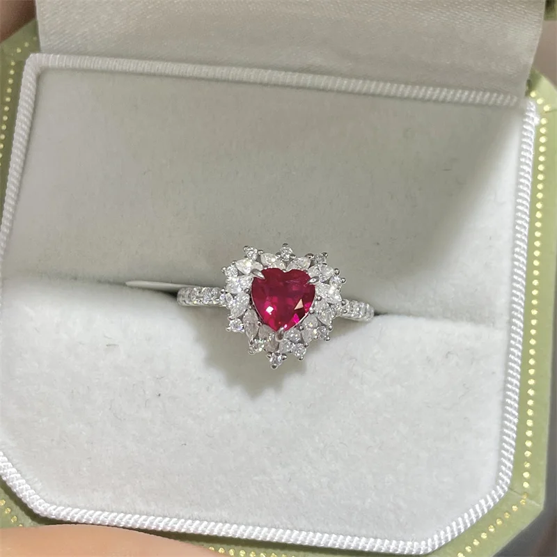 

ZFSILVER s925 Silver Fashion Luxury Trendy Cultivated Gemstone 6x6 Heart Ring For Charm Women Wedding Party Jewelry Gift R3-0662