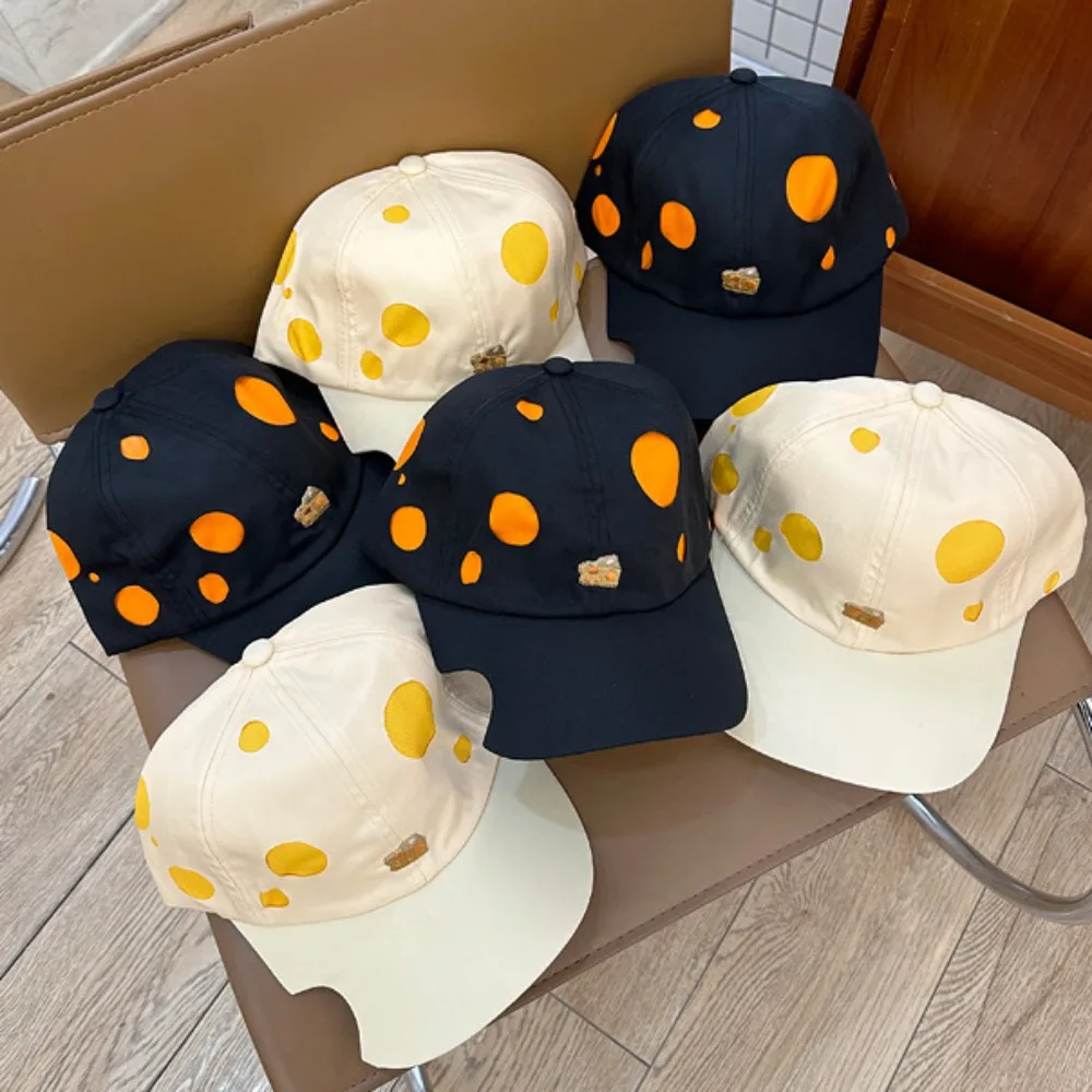 Korean Style Cheese Baseball Cap Sunscreen Solid Color Cheese Embroider Sun Hat Adjustable Hip-hop