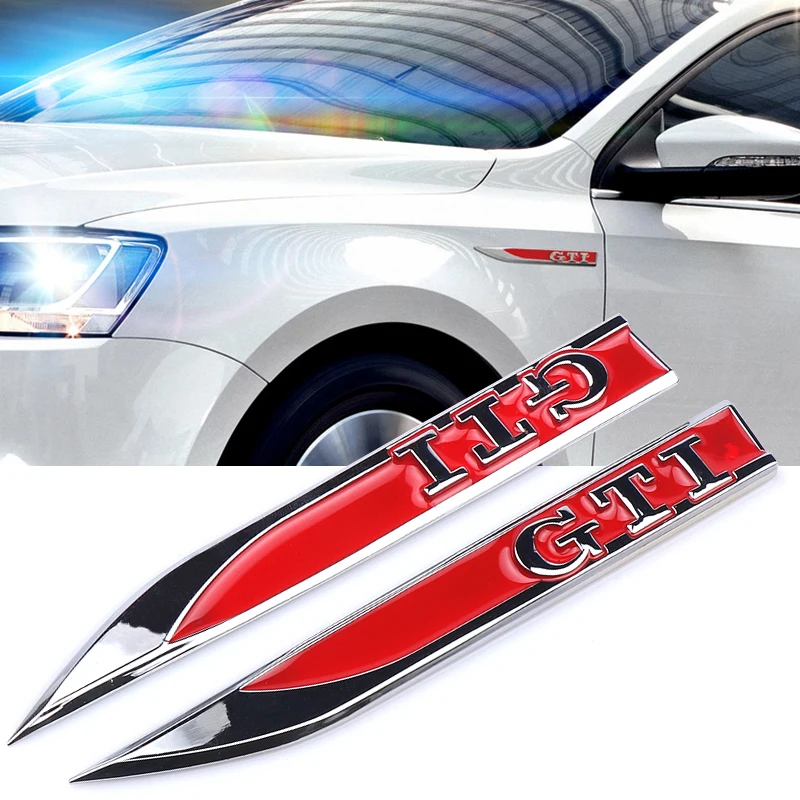 Lado do carro Corpo Fender Emblema Adesivos, Logotipo 3D Metal GTI GTD R, VW Tiguan Jetta Mk6 Scirocco Polo Passat B6 B8, 2pcs