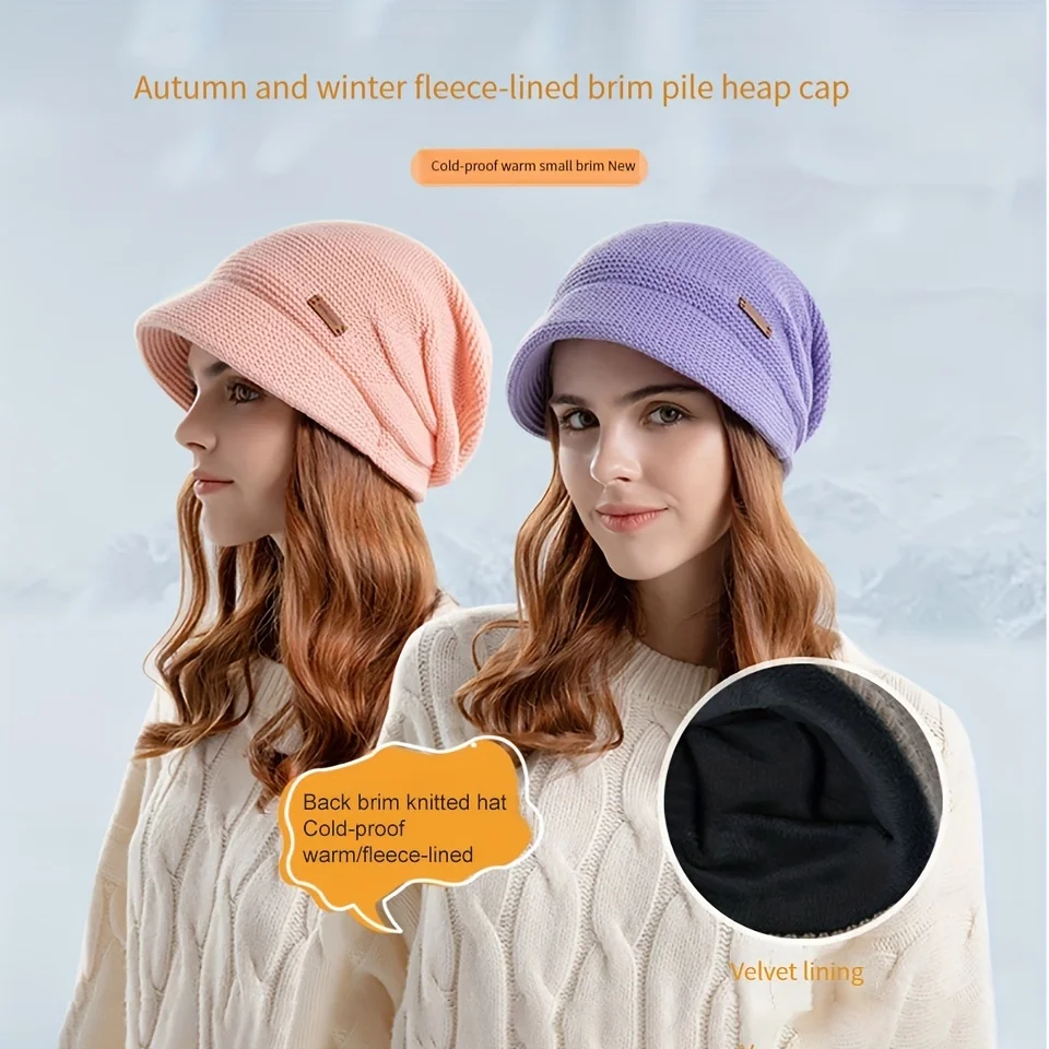 GOBYGO الشتاء مبطن كومة قبعة حماية الأذن قبعة أنيقة على الموضة حماية الباردة الدافئة البلوز قبعة سميكة واسعة حافة تظهر الوجه الصغيرة #5