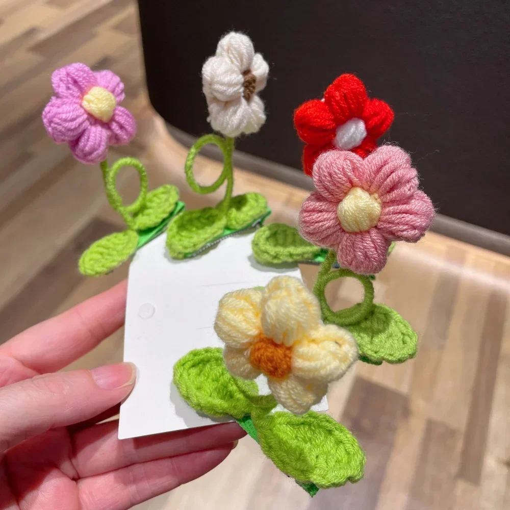 Flower Hair Clips Handmade Knitting Wool Hairpin Alligator Clips for Girls Sweet Barrettes Kids Headwear Hair Accessories