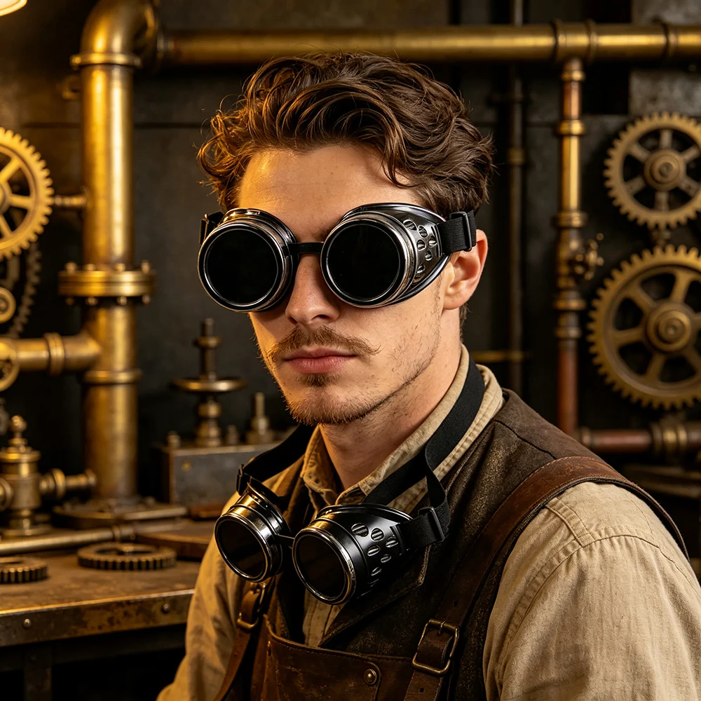 1pc Punk Gothic Style Retro Eye Protection Glasses, Windproof and Dustproof Glasses, Halloween Decorative Glasses, Cosplay Prop