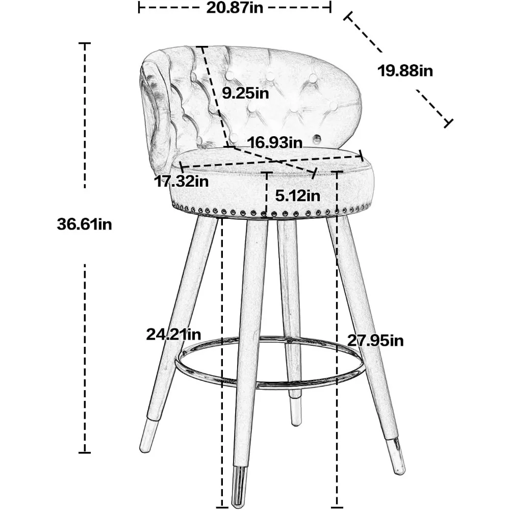Kursi Bar Modern Set 4, Kursi Bar Tinggi Konter Abad Pertengahan, dengan Sandaran Kaki Berumbai Beludru, Kursi Bar Putar
