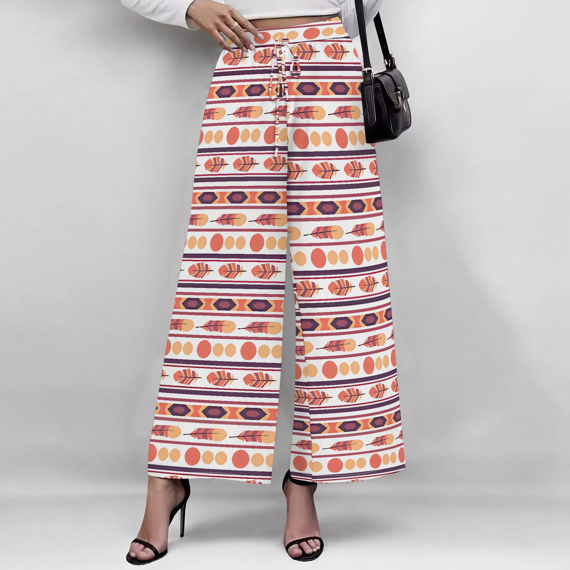 Dames 2025, lente/zomer nieuwe stijl Boheemse aangepaste hoge taille retro trendy casual strand afslankende wijde pijpen broek lange broek