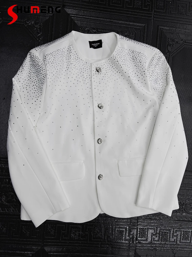 

Men's 2025 Spring Autumn New Loose Fashion Trendy Jackets Fashion Hot Diamond High-end Handsome Long-sleeve Solid Color Blazers