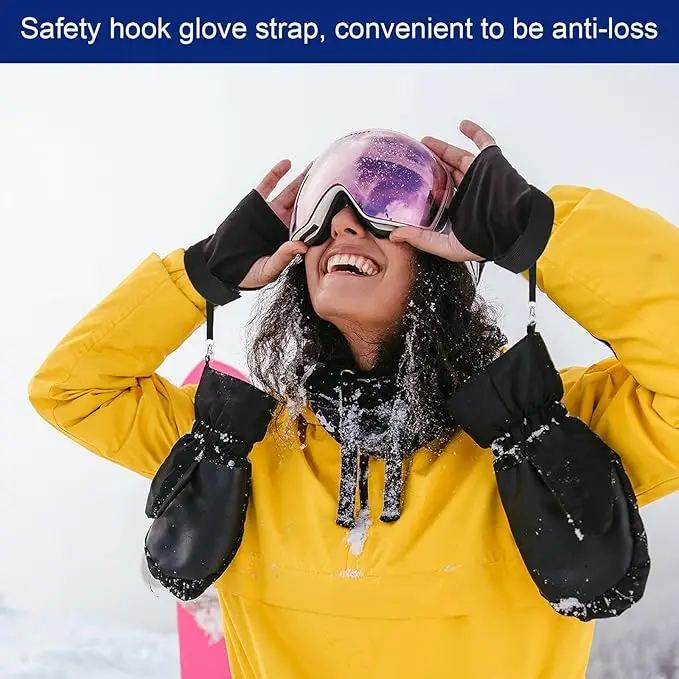 قفازات التزلج المصنوعة من النايلون مع أشرطة معصم بزر معدني وحامل القفازات ومشبك حبال لرياضة الثلج في الشتاء وإكسسوارات التزلج للتعليق #2