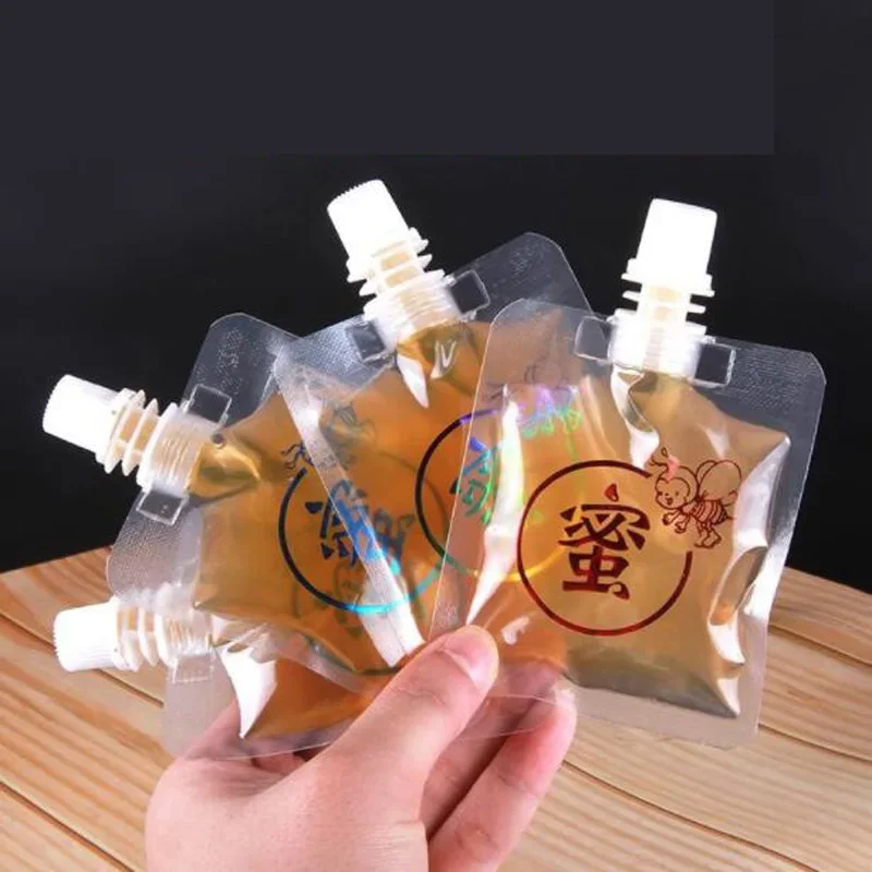 플라스틱 음료 가방 포장 주둥이 파우치, 꿀 야외 보관 가방, 20ml, 30ml, 50ml, 70ml, 소형 용량, 50 개