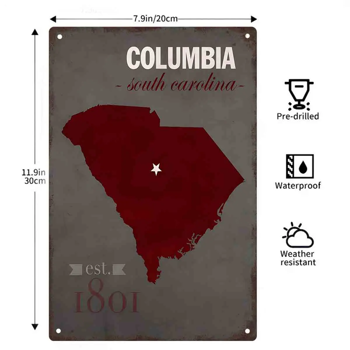 2D FLAT 1pc Columbia South Carolina Map Metal Wall Sign Decoration for Home Cafe Garage Bedroom Porch And Garden