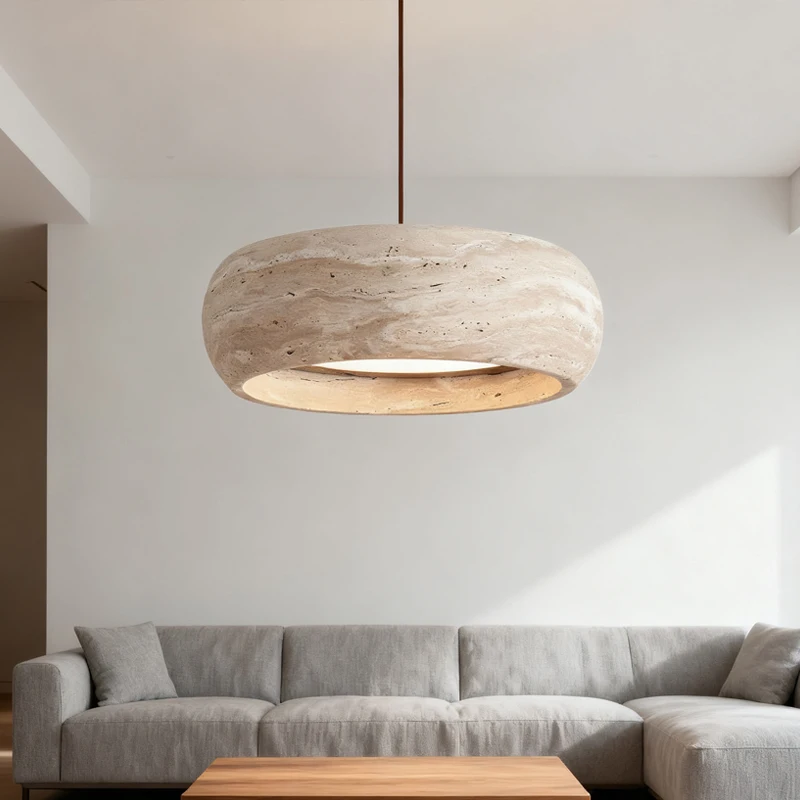 

7.8in Modern Pendant Light Adjustable Pendant Lights With Yellow Travertine Lampshade LED 18W 3 Color Dining Room Bedroom