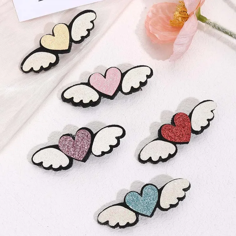 Oaoleer 5Pcs/set Love Heart Wings Hair Clip for Baby Girls Glitter Hairpins Barrettes Kids Headwear Party Hair Accessories Gifts