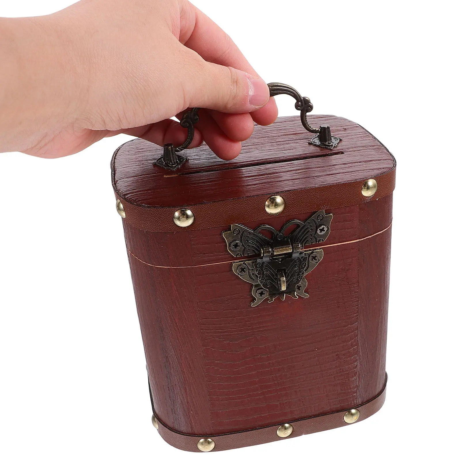 Wooden Money Box Vintage Treasure Chest Lock Small Lockable Savings Bank Secure Coin Storage Box for Money Jar