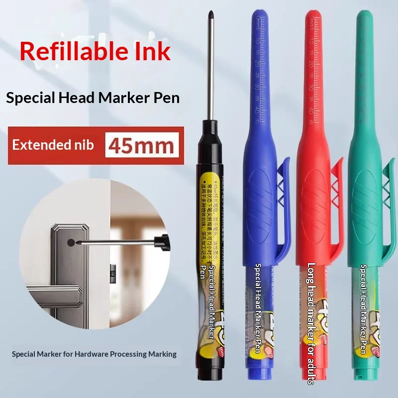 45mm waterproof long head pointed deep hole marking pen, ceramic brick wood work pen, black, red, blue, green ink, versatile