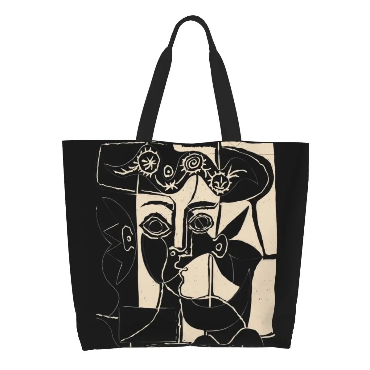 Woman's Head Groceries Tote Shopping Bags Women Cute Pablo Picasso Canvas Shoulder Shopper Bags Large Capacity Handbags