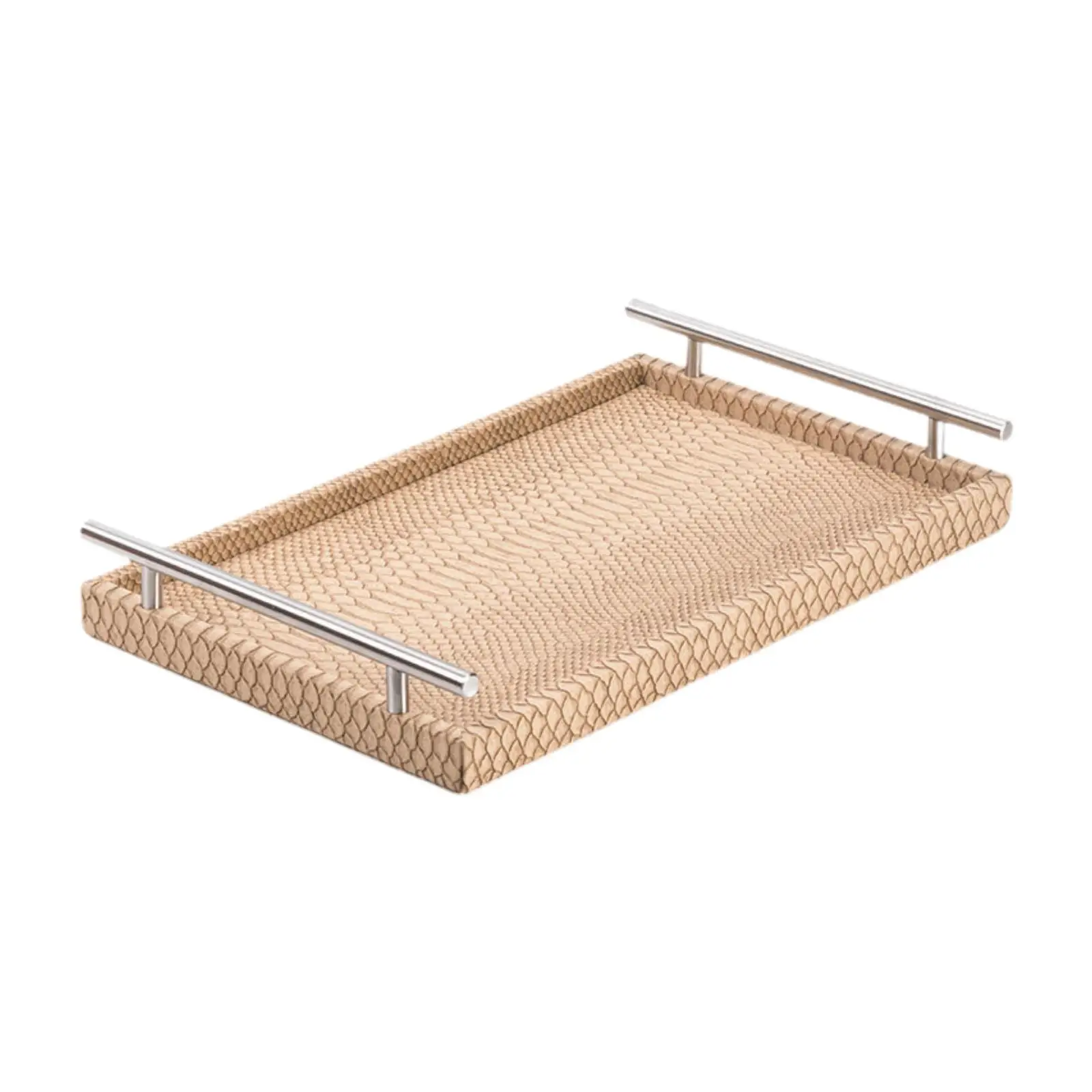 Ottoman Serving Tray Storage Tray with Metal Handles Desktop Organizer Decorative Rectangle Multifunctional for Bathroom