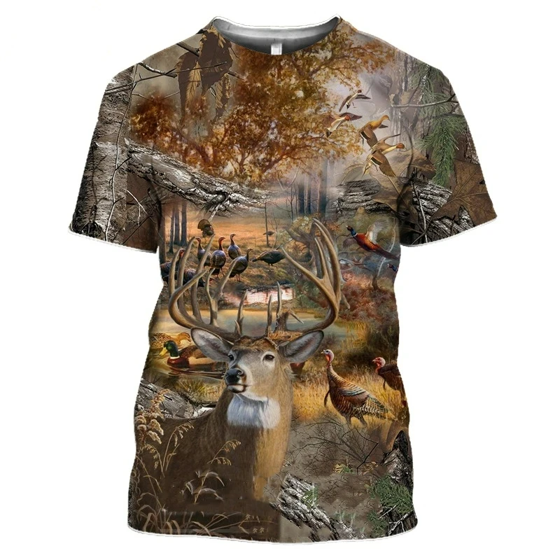 Wild Duck Hunting Dog T-shirt For Men 3D Jungle Camouflage Printed Men\'s T shirts Summer Fashion Short Sleeve Tees Tops Clothing