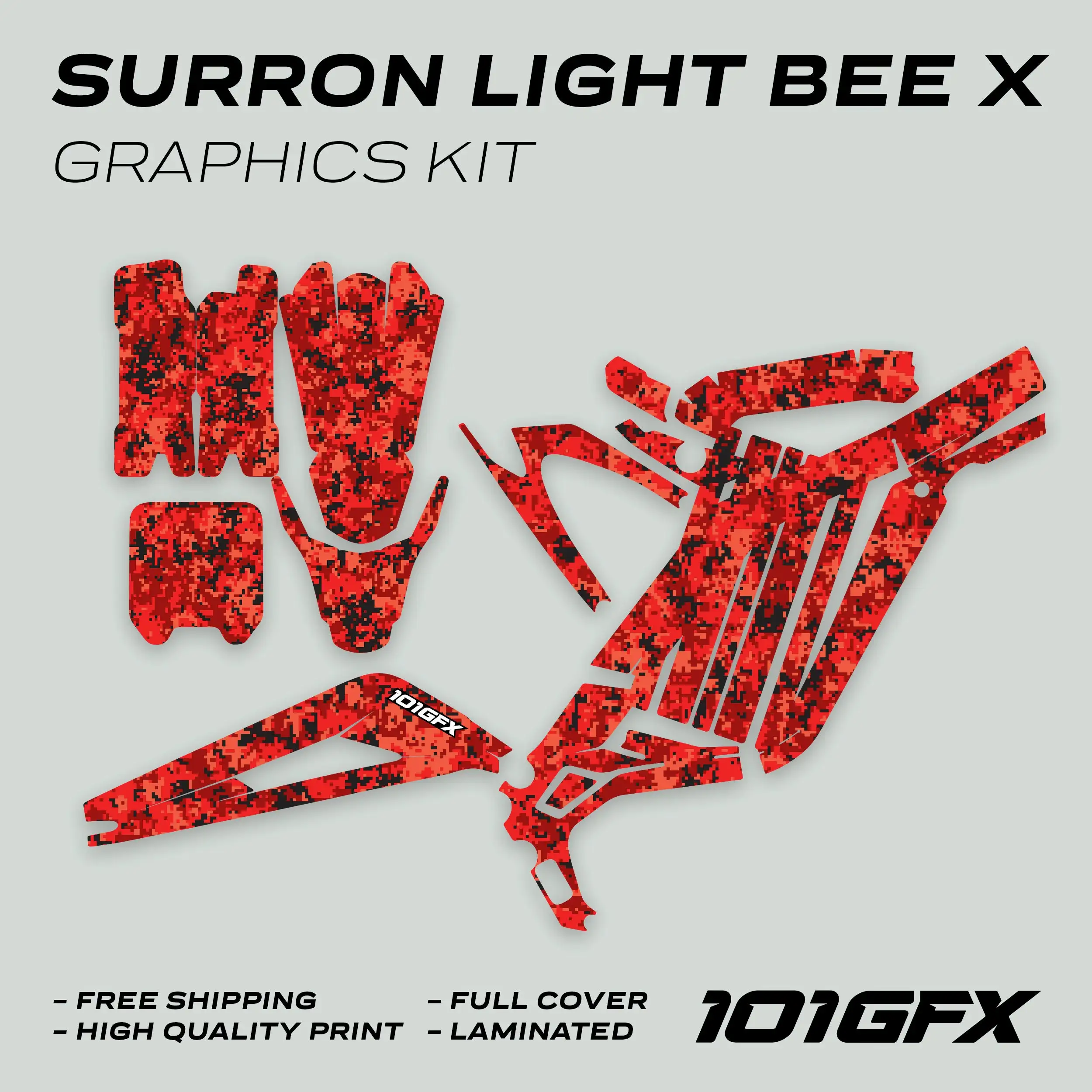 Graphics Kit SQUARE TEK RED Stickers Decals Camouflage Square Camo Digital Style Laminated  L1E eBike For Surron Light Bee X