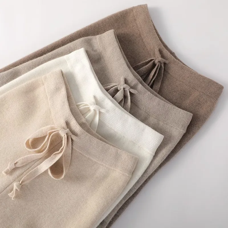 여성용 가을 겨울 니트 와이드 레그 팬츠 울 같은 스트레이트 컷 하이웨이스트 두꺼운 캐주얼 편안한 바지