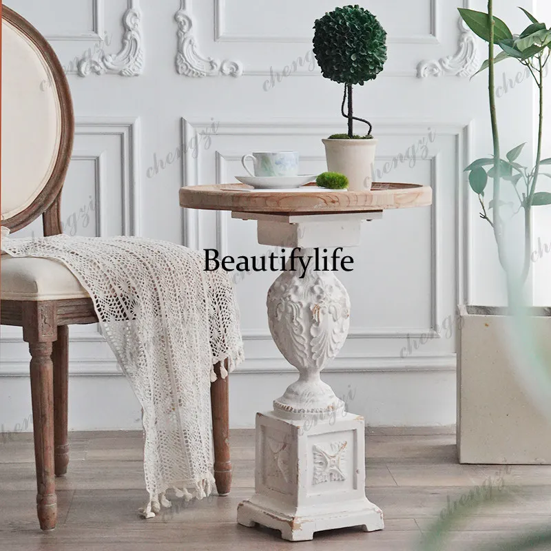European French White Retro Living Room Restaurant Cafe Round Table Casual