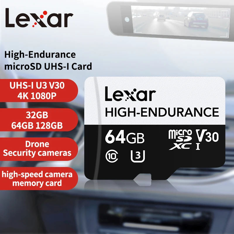 Lexar High Endurance MicroSD Card TF Memory Card U3 V30 C10 Read 100MB/s 128G 64G 32G U1 V10 4K Video Monitoring for Dash Cam