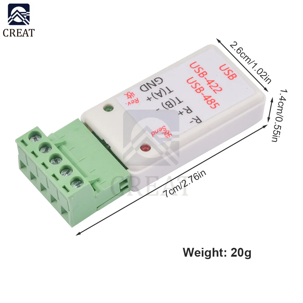 USB to 485/422 RS422 / RS485 Serial Port Converter Adapter CH340T Chip with LED Indicator with TVS Surge Protection