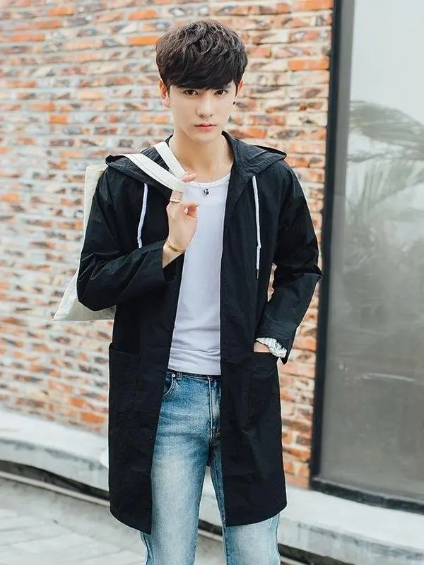 

Мужская ветровка Long Sve с капюшоном на молнии Pure Bla, пальто большого размера, повседневная одежда, универсальная свободная посадка, всесезонная одежда