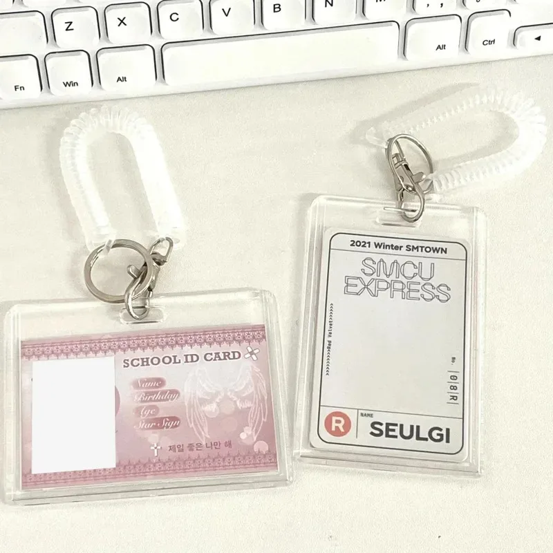 Acrylic small card sleeve transparent access card star small card hard card sleeve spring hanging rope keychain