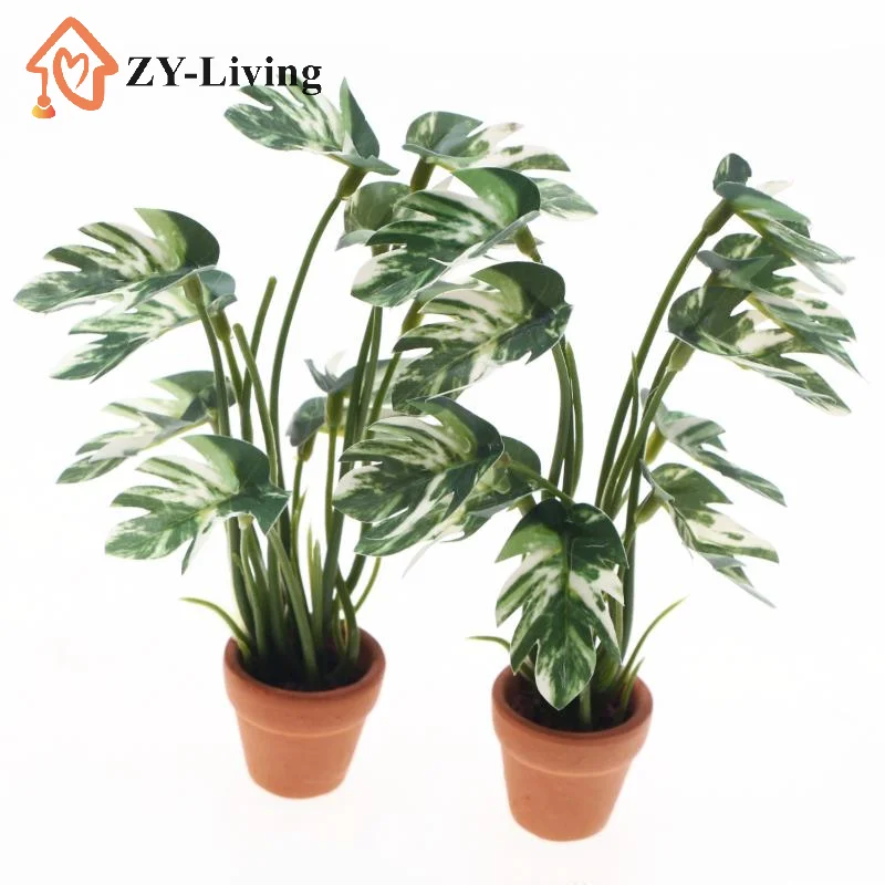 1PCS 1/12 Dollhouse Simulation Monstera Potted Green Plant Model Dollhouse Micro Landscape Garden Bonsai