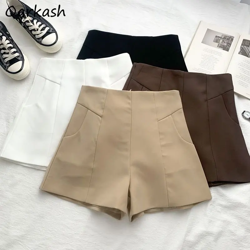 

Shorts Women Simple Ulzzang Basic All-match Casual Wide Leg Trousers Harajuku High Waist Chic Solid Teens Popular Safari Style