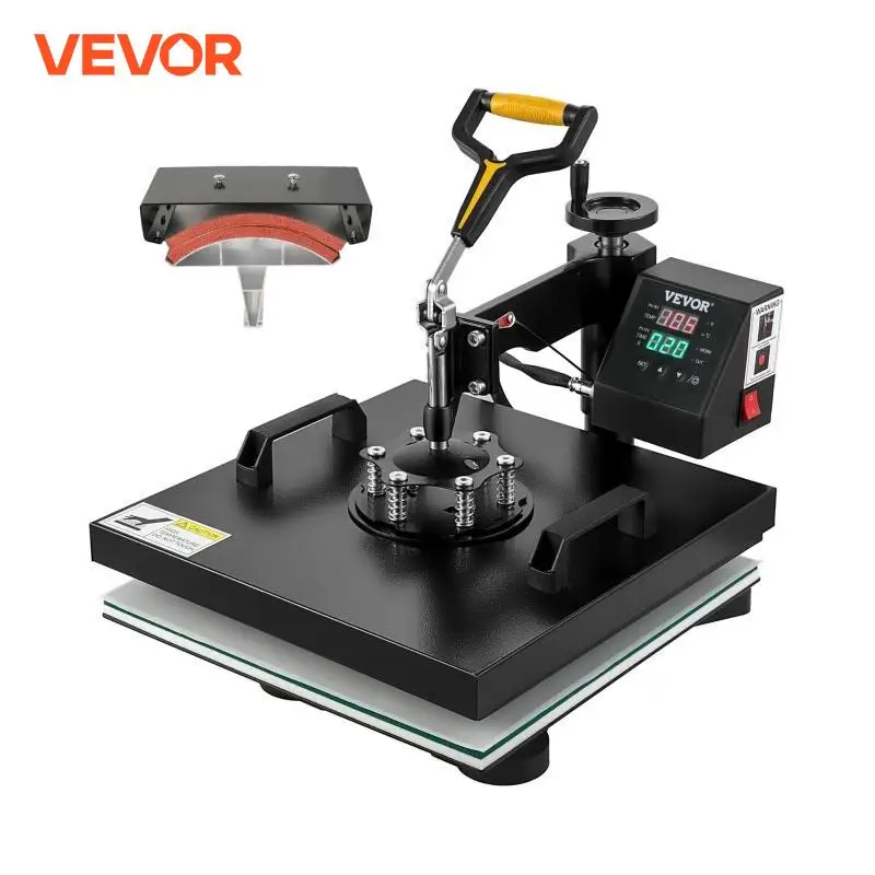 VEVOR 2In1 Heat Press Machine 38*38CM Multifunctional 360 Degree Swing-Away Digital Sublimation Printer Transfer DIY T-shirt Cap