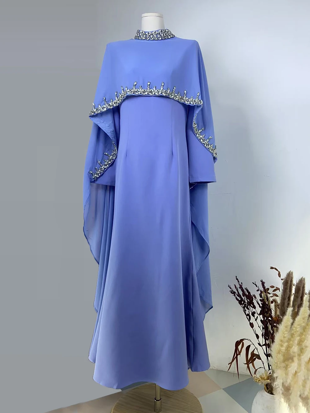 Women Diamond Shawl Design Abaya Eid Mubarek Muslim Dresses Robe Long Sleeve Vestidos Fashion Abayas For Women Isamic Clothing