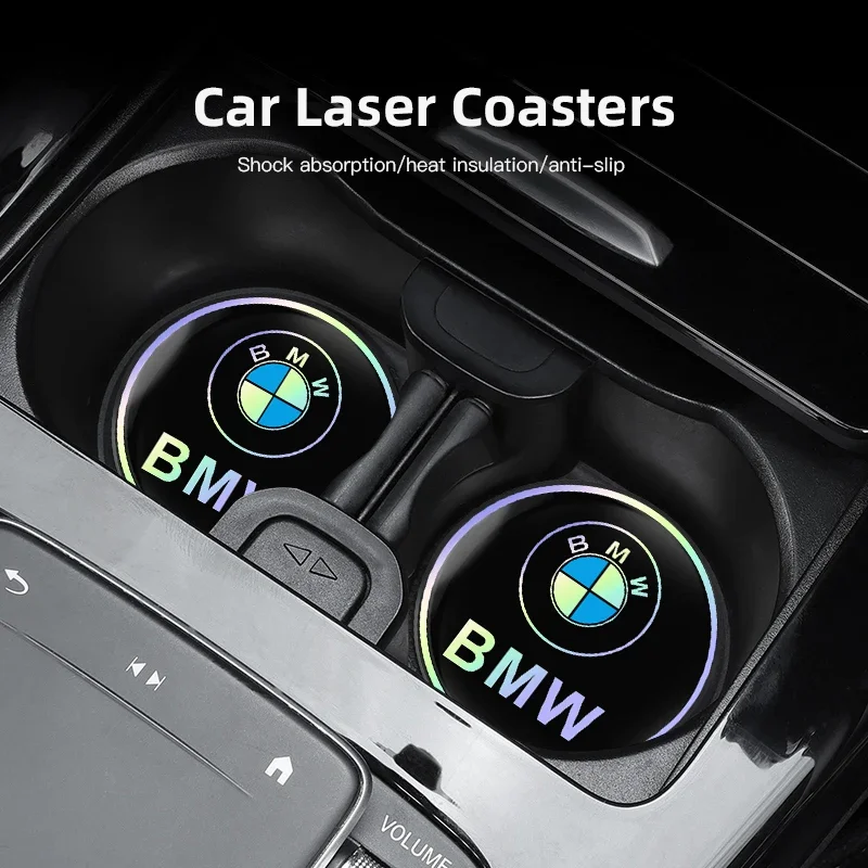 2Pcs Pad Laser Silent Mat BMW Logo Water Cup for BMW E46 E90 E60 F30 F10 E39 E36 F20 G20 G30 E92 E87 E91 X5 E70 F11 E30 F31 X3