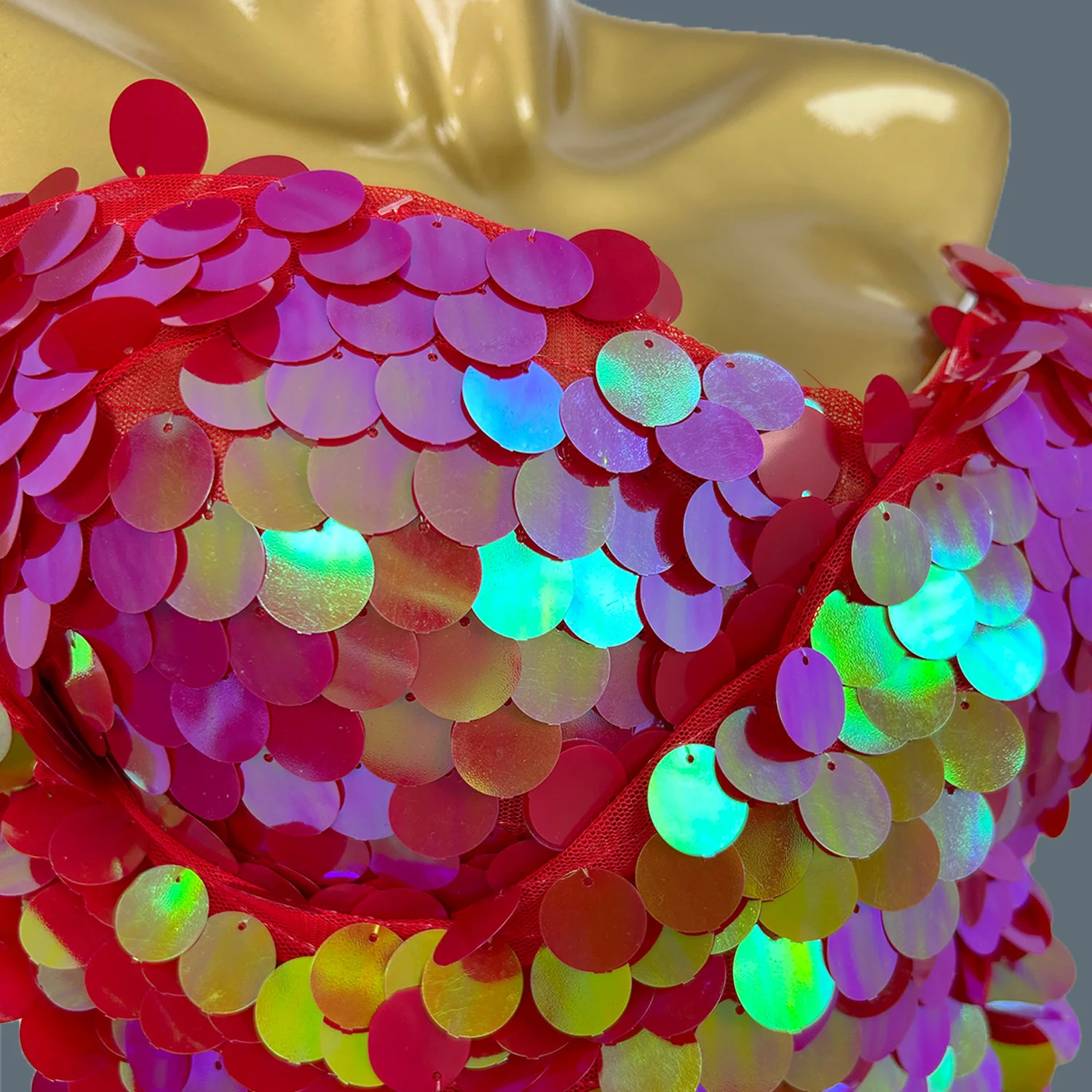 

Вечеринка в ночном клубе Hottie Outfit Show Блестящие укороченные топы без бретелек с блестками Мини-юбка Комплект из 2 предметов Бар Сексуальная ультра короткая юбка Yingbi