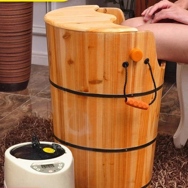 

Panic Buying Sweat Steaming Fumigation Foot Bath Barrel Wooden with Lid Footbath Heating Knee Barrel