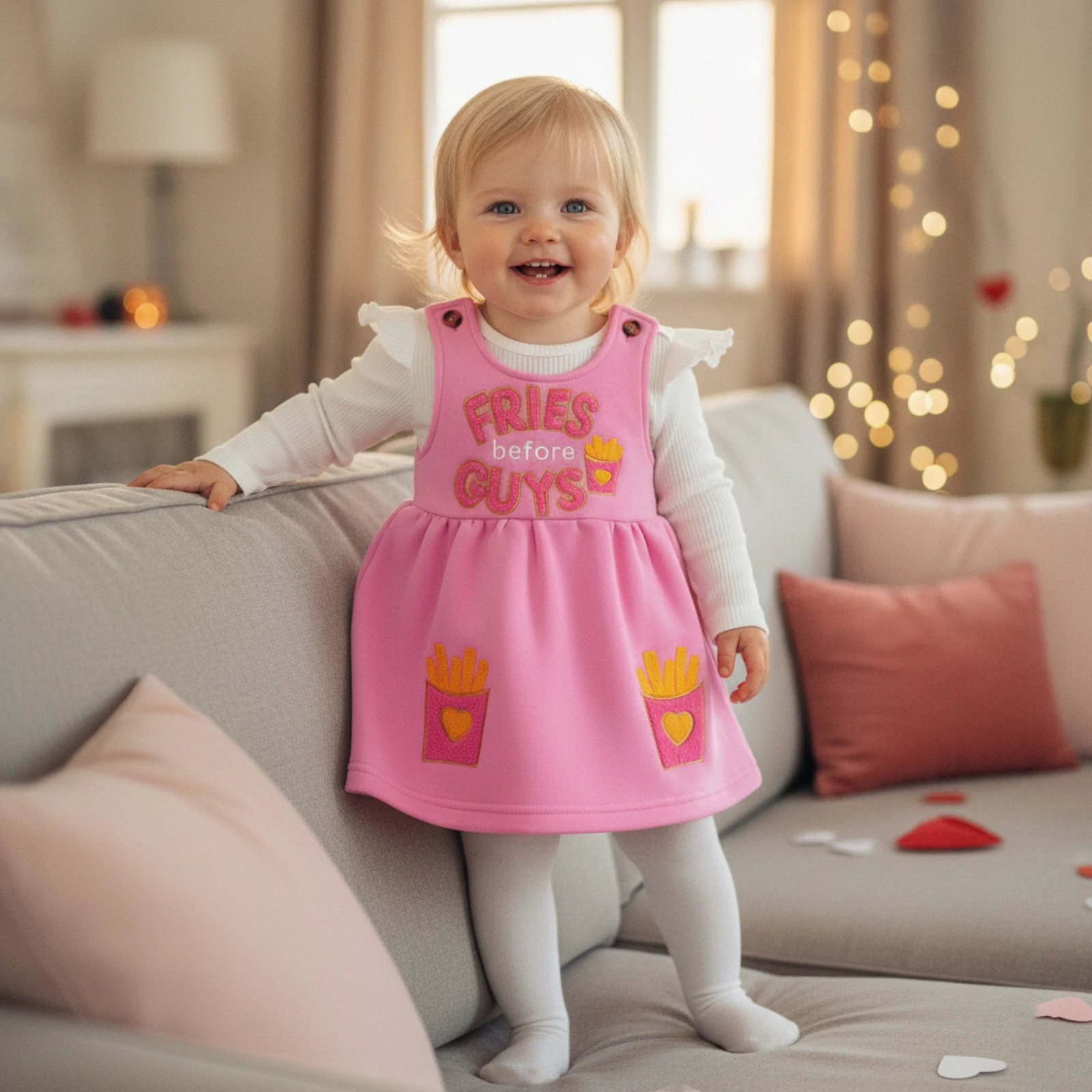 

Blotona Baby Girl Lovely Valentine's Day Outfit Solid Color Ribbed Long Sleeve Romper and Letter Heart Overall Dress 2Pcs Set