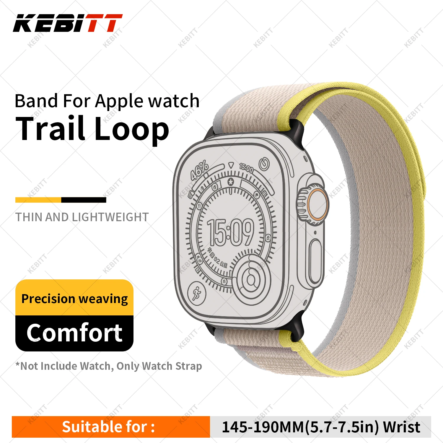 Kebitt Neues hochwertiges Nylonarmband Trail Loop mit natürlichem Titan-Finish für Apple Watch 11 10 9 8 7 6 Se 3 Ultra 3 2 Band Iwatch 3