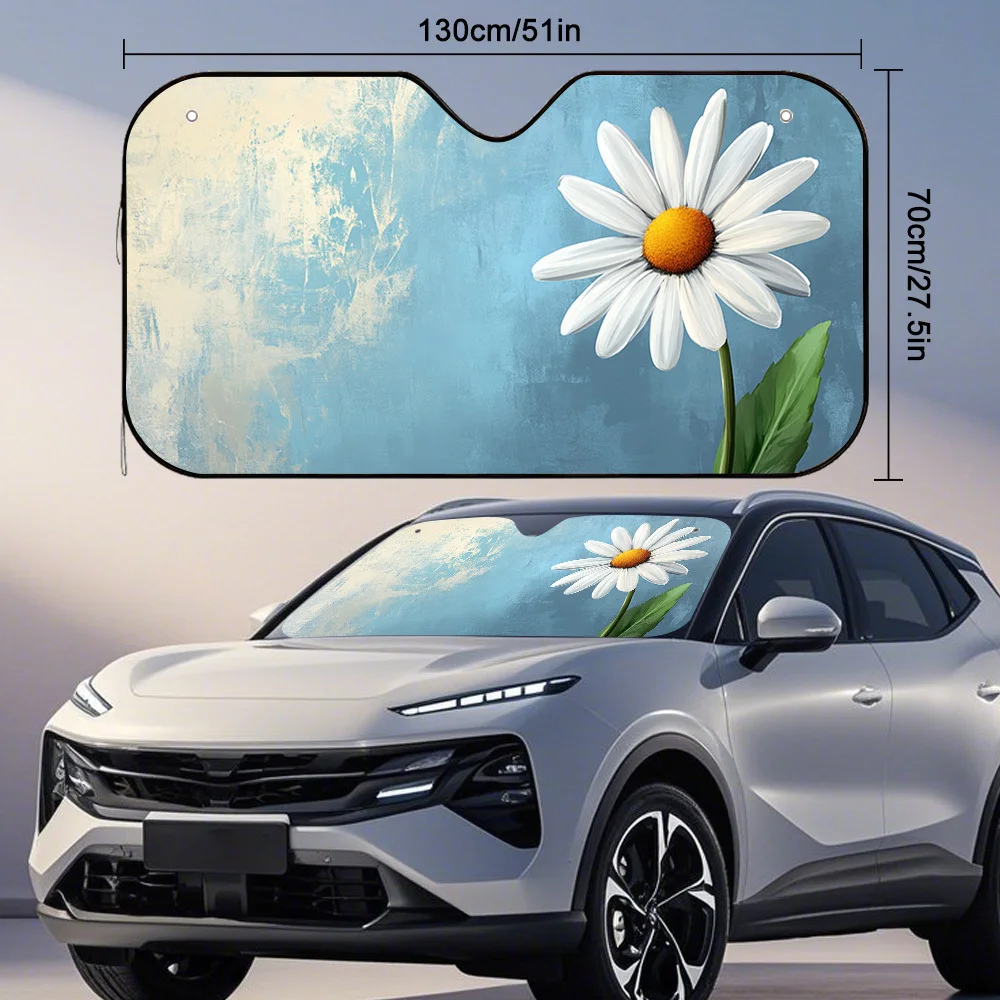 1pc White Daisy On Blue Car Sun Visor, Adds Comfort To Solo Coffee Runs And Quick Pickups, Limits Direct Dashboard Light