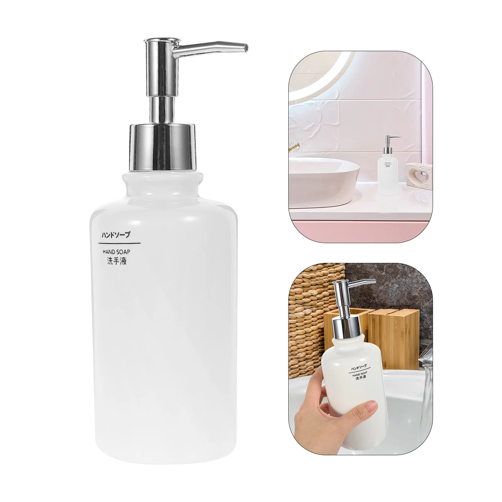 

500Ml Ceramic Soap Dispenser Bottle Reusable Manual Pump for Liquid Hand Soap Shampoo Lotion Dispensing Household Bathroom