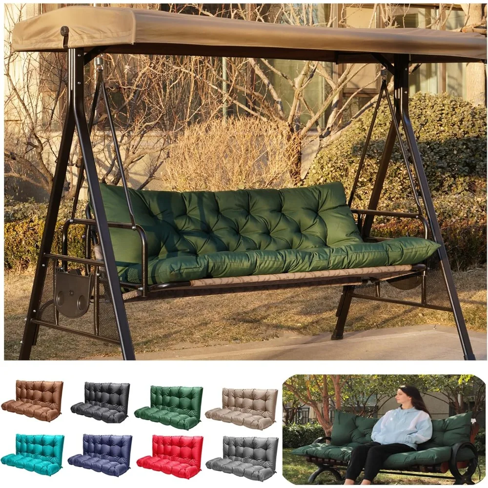 

Porch Swing Cushions, Outdoor Swing Replacement Cushions 3 Seater with Backrest, Waterproof Bench Cushion with Ties,for Patio