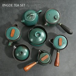 Japanese Ceramics Tea Pot Retro Kiln Alteration Solid Wood Handle Filter Teapot Household Porcelain Beauty Kettle Tea Set