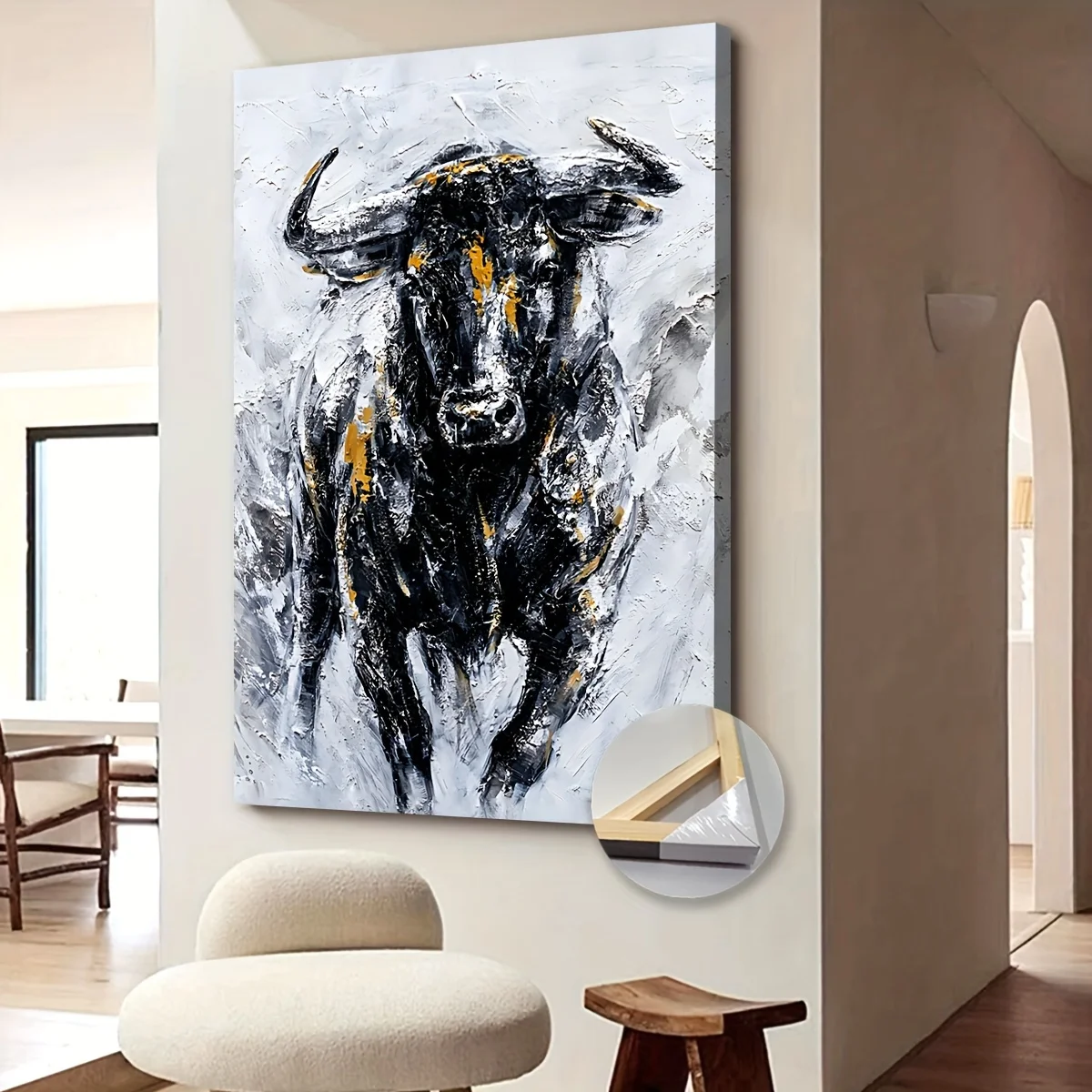 1PC Oversized Modern Abstract Cow Canvas Wall Art Wooden Frame Living Room Bedroom Home Office Wall Art Decoration Hangable